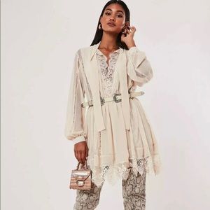 Missguided ivory chiffon lace trim mini dress